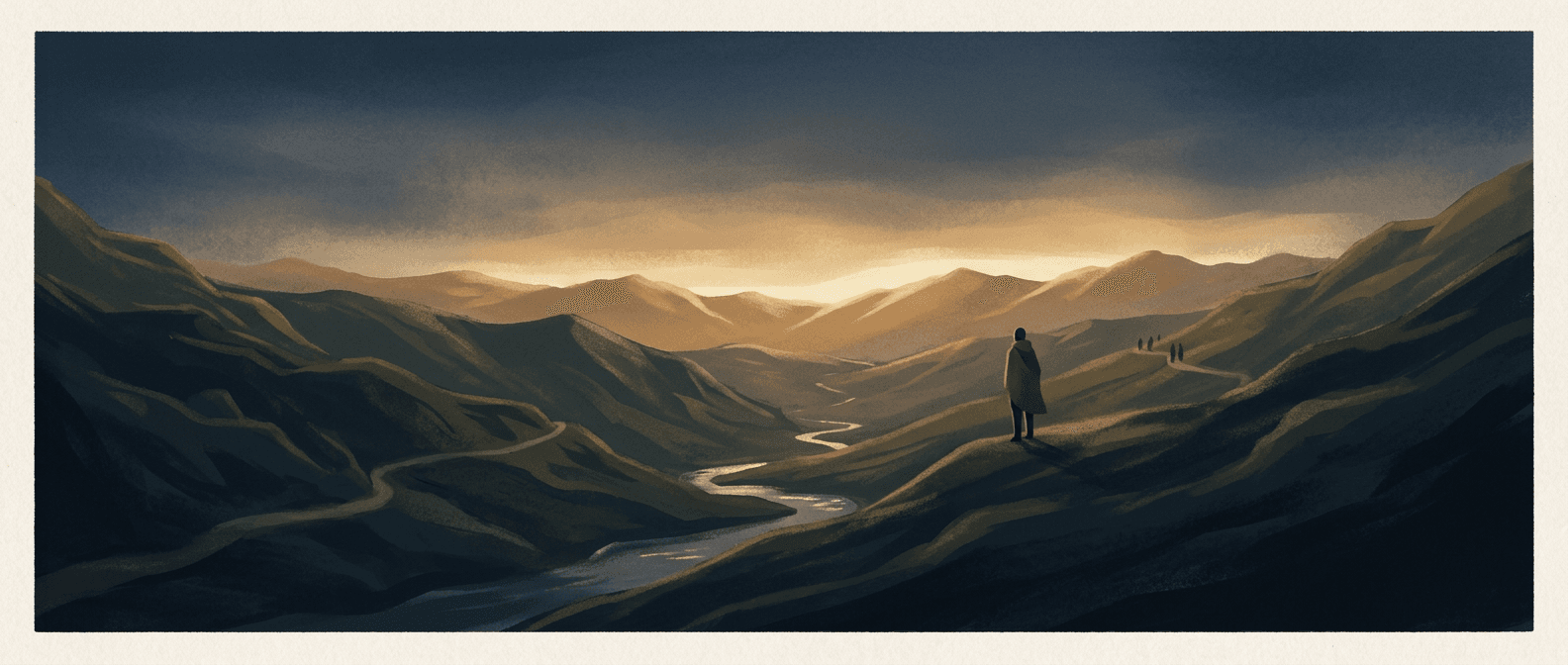 Warm-toned illustration symbolizing light breaking through darkness