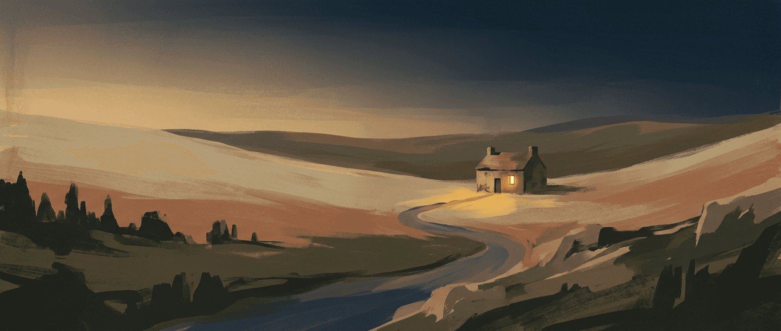 Warm-toned illustration of a single lamp glowing in a quiet room