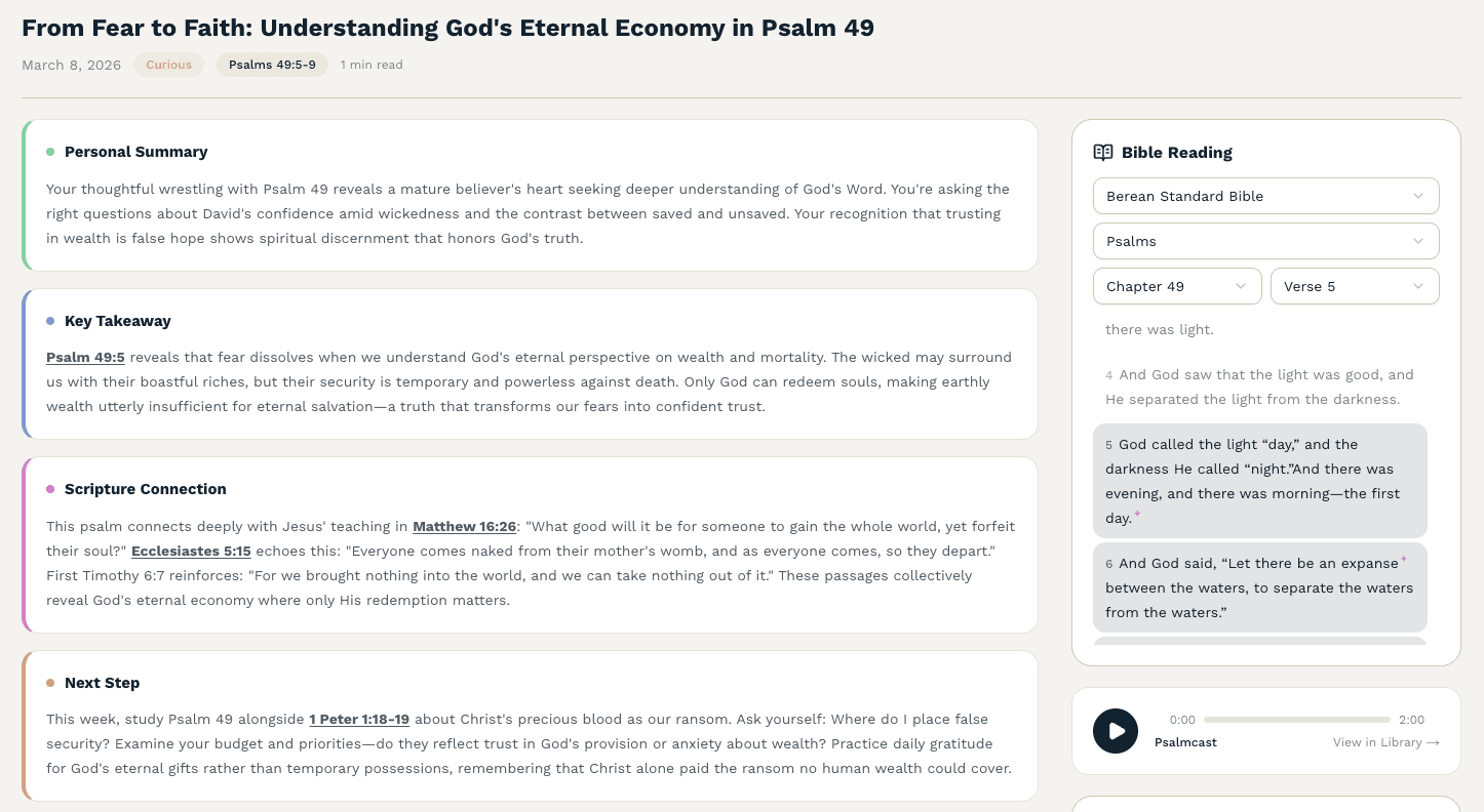 Bible study with Psalmlog connecting Scripture to real-life application