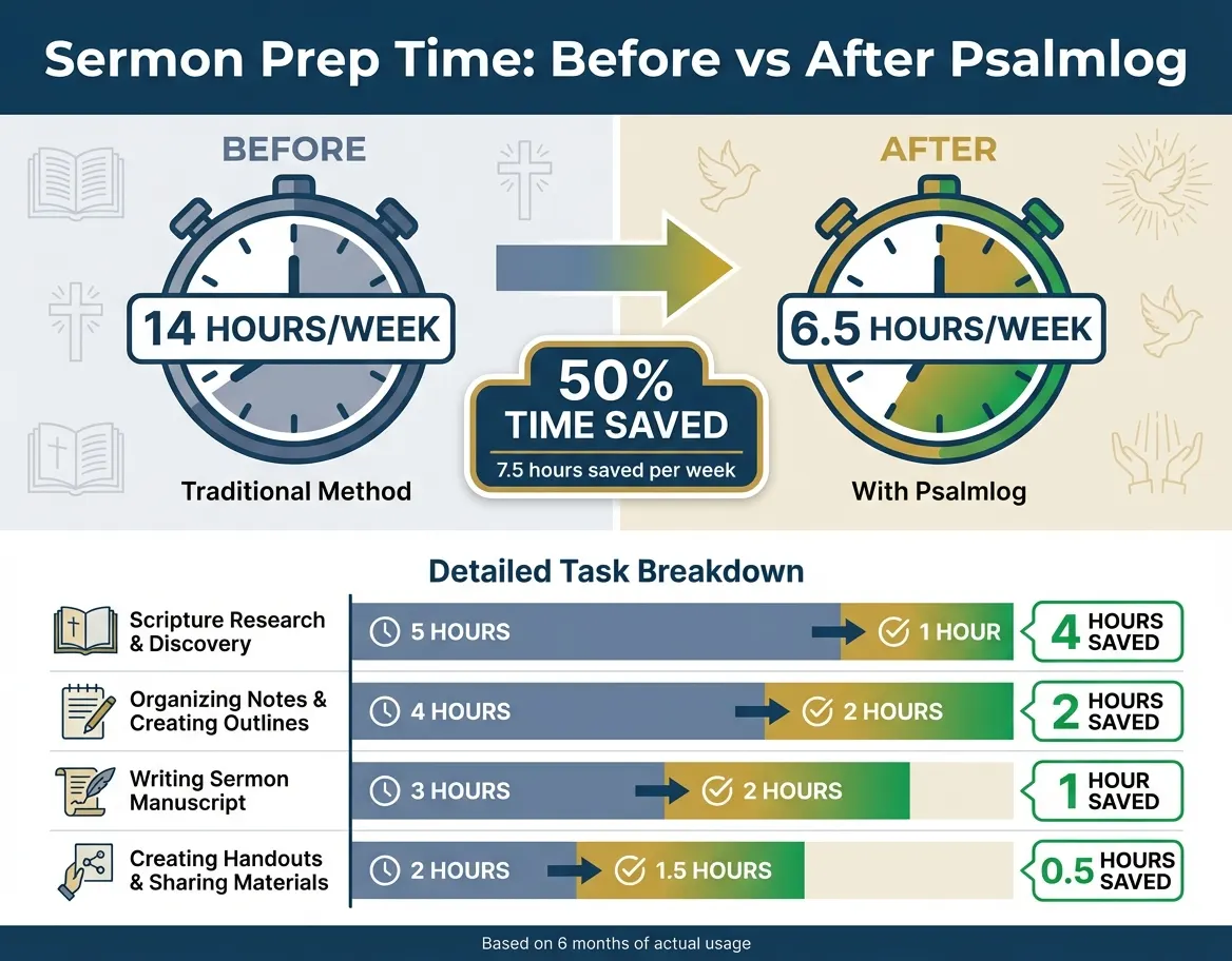 Sermon Preparation Time Savings with Psalmlog: Before vs After Breakdown