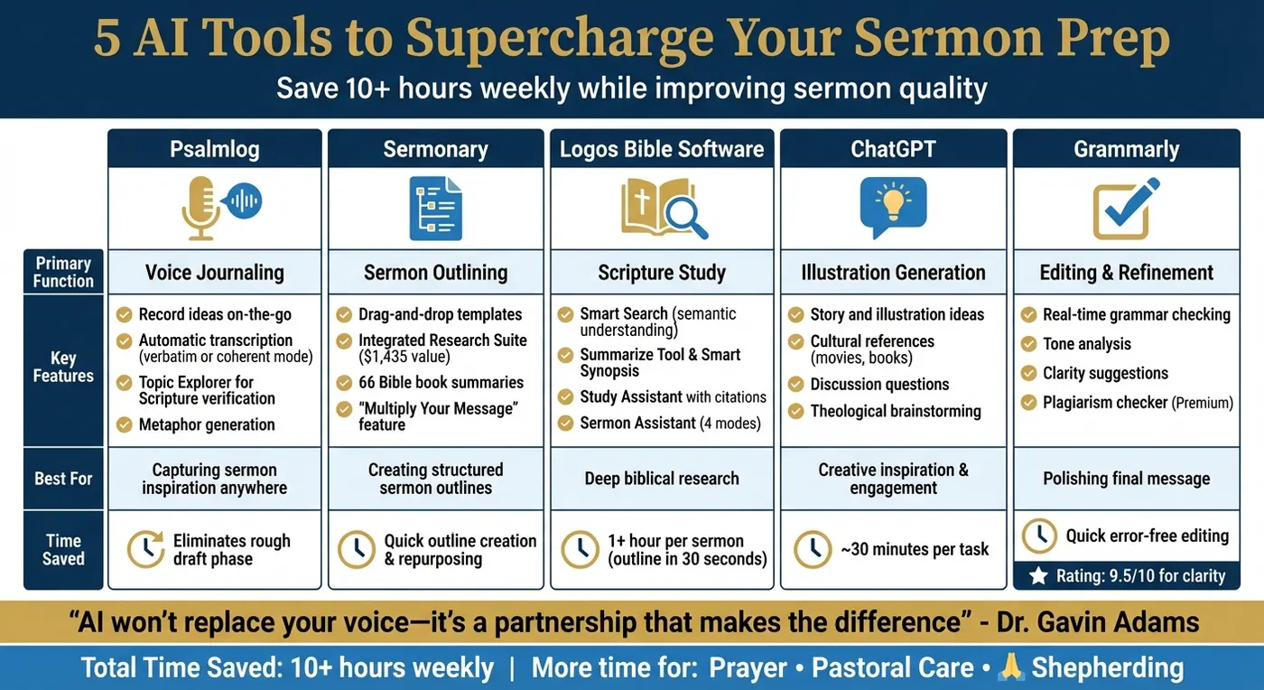 5 AI Tools for Sermon Preparation: Features and Benefits Comparison