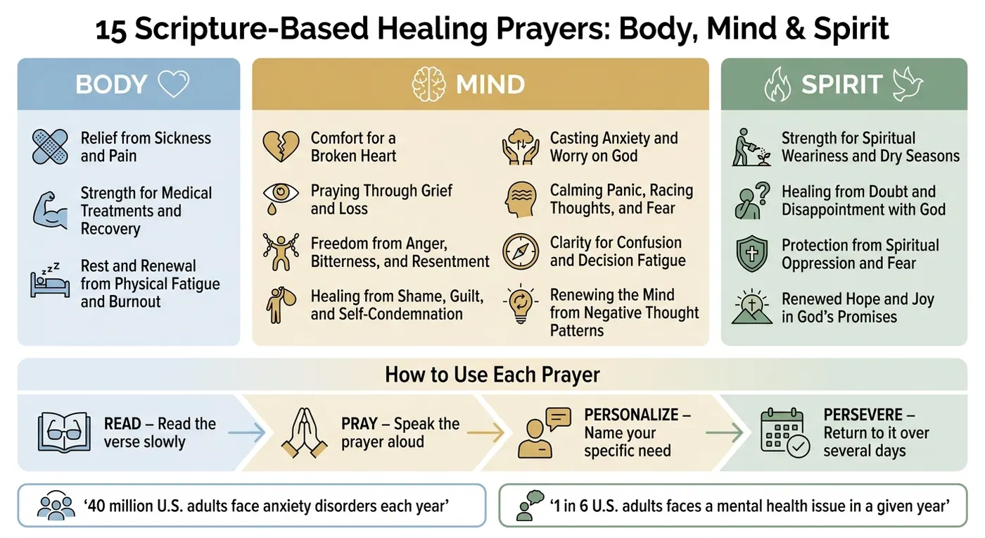15 Scripture-Based Healing Prayers: Body, Mind & Spirit at a Glance
